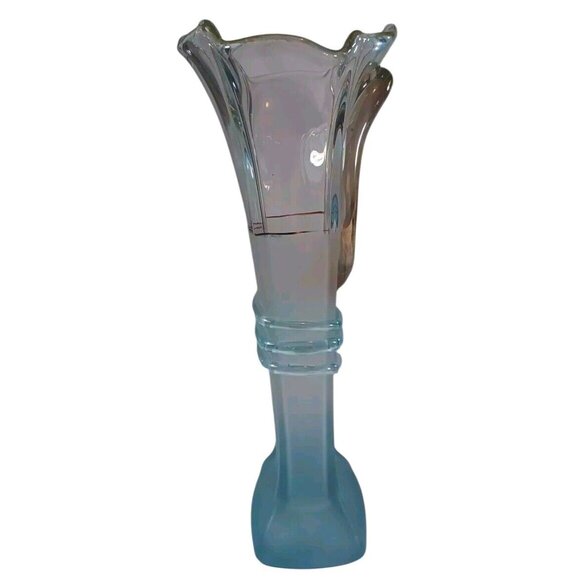 Ion Tamaian 15" Art Glass Vase Blue Frosted, Clear Gold  signed by the Artist - Picture 12 of 14